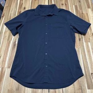 Lululemon Shirt Mens L Blue Camp Collar Button Up Seersucker Stretch Performance - Picture 1 of 6