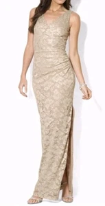 Lauren Ralph Lauren Sleeveless Metallic Floor Length Gown Gold Sz 6 NWT MSRP... - Picture 1 of 6