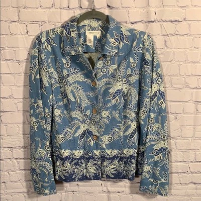 Chaqueta Coldwater Creek para mujer mezcla de lino con cuentas floral con botones azul talla M Foto 1 de 4