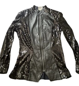 Vintage Firenze Santa Barbara Black Leather Jacket Sz Small MultiColor Moto - Picture 1 of 14