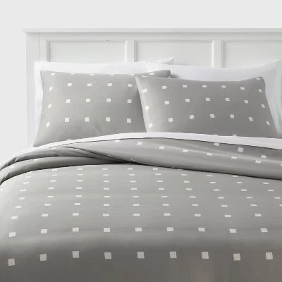 Full/Queen Printed Easy Care Duvet Cover and Sham Set Light Gray/White Dot - Image 1 of 4