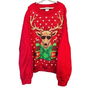 Gildan Rentier zwei Bier Weihnachten Sweatshirt Baumwollmischung Cozy Holiday Gr. L - Bild 1 von 3