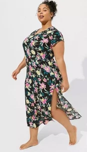 Torrid Maxi Washable Gauze Black Floral Caftan Cover-Up Dress – Size 6 Rayon - Picture 1 of 7