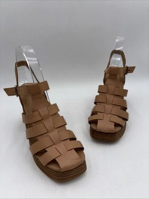 Crown Vintage FARLIE Brown Leather Ankle Strap Block Heel Sandals Women Size 8.5 - Image 1 of 4