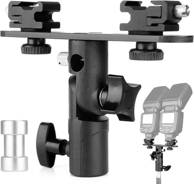 Dual Flash Bracket Hot Shoe Speedlight Stand Umbrella Holder Light Stand Bracket Foto 1 de 4