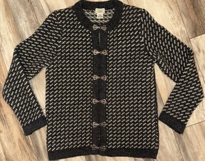 LL Bean Women Small Navy Blue Sweater Nordic Birdseye Wool Metal Clasp Cardigan - Picture 1 of 24