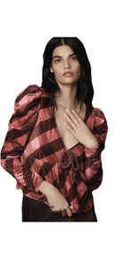 Anthropologie l NWT Maeve Plaid Velvet Babydoll Top Size XL Pink - Picture 1 of 3