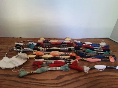 Lot of 24 Embroidery Floss (Mostly DMC) w/ 2  rings and cards - Image 1 of 4