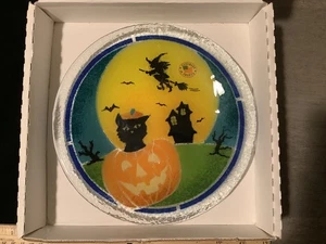Peggy Karr Schmelzglas Halloween Teller signiert schwarze Katze Hexe Spukhaus 02 - Bild 1 von 7
