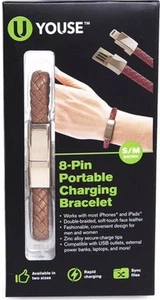 New U YOUSE 8-Pin Portable Braided Leather Charging Bracelet Brown S (19.5 cm) - Picture 1 of 1