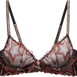 Savage X Fenty Shining Star Embroidered Unlined Demi 32C Bra Henna Red - Picture 1 of 7