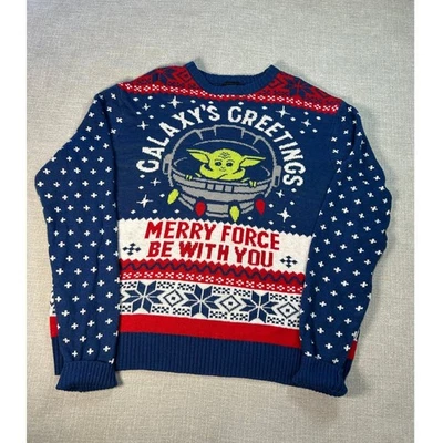 Star Wars Baby Yoda Ugly Holiday Christmas Sweater 2XL Merry Force Be With You - Image 1 of 4