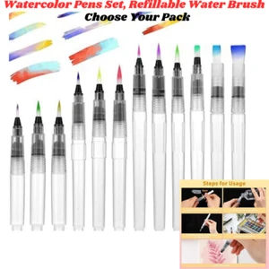 Watercolor Pens Set, Refillable Water Brush Painting, Assorted Tips Artists Kids - Picture 1 of 47