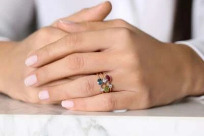 Oval Peridot Goldring Grün 0,48ct 14K 585er 1 Diamanten 0,08ct Brillanten VS G - Bild 1 von 4