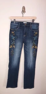 Driftwood Embroidered Floral Straight Leg Dark Denim Women's Jeans Size 28 - Picture 1 of 8