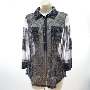 INC International Concepts Sheer Mesh Shirt M Medium Purple Jeweled Roll Sleeve - Picture 1 of 11