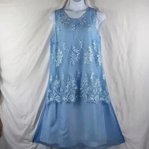 Hekka Women's Blue & Silver Sleeveless Embroidered Formal Dress Plus Size XXL - Picture 1 of 6