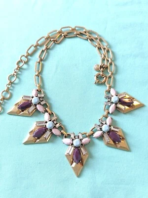 Firmado J. Collar Crew Cristal Estrás Latón Declaración Púrpura Rosa Azul  Foto 1 de 4