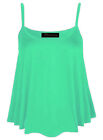 New Womens Ladies Cami Sleeveless Swing Vest Top Strappy Plain Flared Plus Size