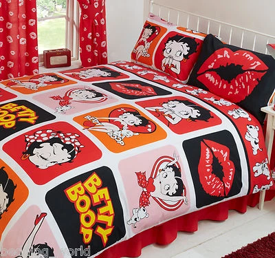 BETTY BOOP PICTURE PERFECT HEARTS LIPS POLKA DOT DOG RED BEDDING OR CURTAINS