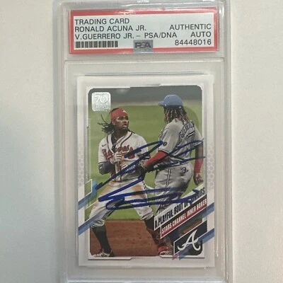 Ronald Acuna Vladimir Guerrero Jr 2021 Topps Auto Card # 61 - PSA/DNA Authentic  - Image 1 of 3