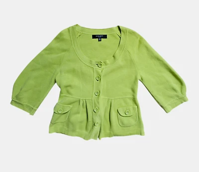 Suéter Nine West Tejido Botón Frontal Manga 3/4 Top Cuello Redondo Mujer PM Algodón Foto 1 de 4