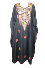 Bohemian Women's Maxi Kaftan Dress Floral Embroidered Beach Holiday Caftan 3XL