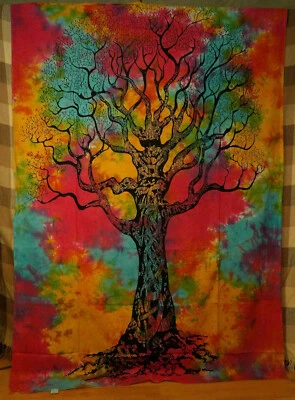 Indian Cotton Single Bedspread/Wall Hanging Art/Throw Winter Tree 130x200cm UK - Image 1 of 4