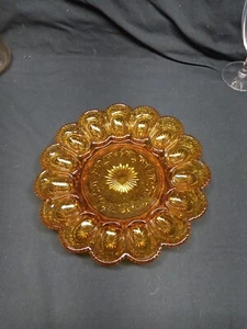 Vintage Amber Brockway Glass American Concord 11.25 Deviled Egg Plate - Picture 1 of 8
