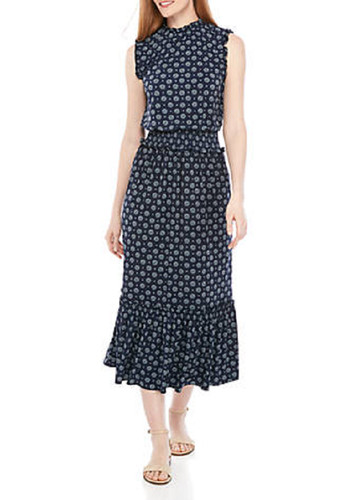 NUOVO ABITO MIDI SVASATO BLU NAVY MICHAEL KORS TAGLIA XL $125