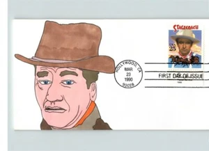 Hand Painted JOHN WAYNE, Movie Star, 1990 # 1 of 1 made, First Day of Issue - Picture 1 of 1
