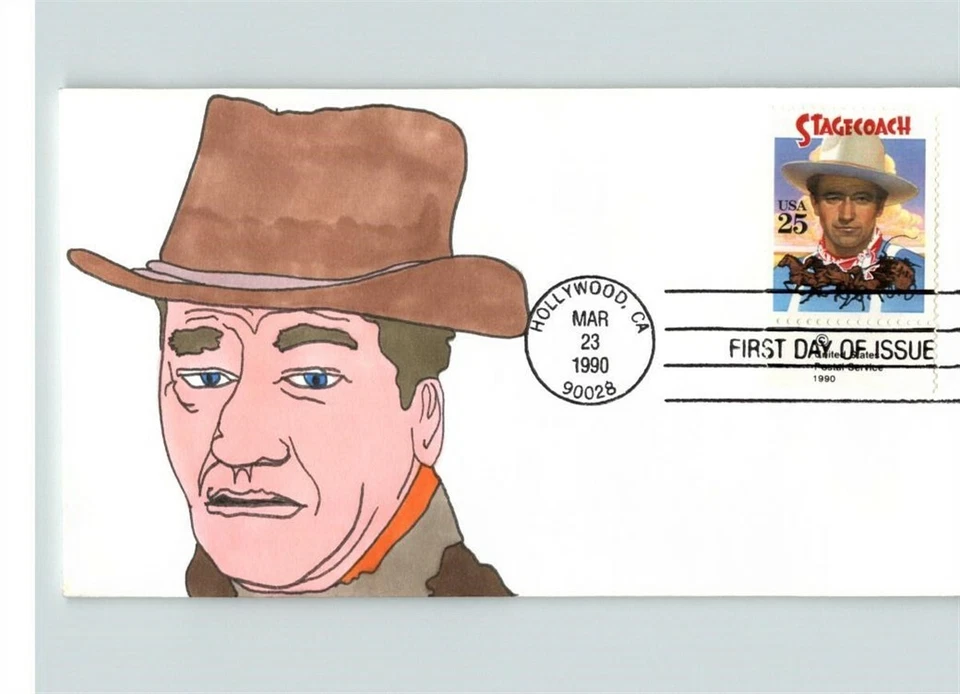 Hand Painted JOHN WAYNE, Movie Star, 1990 # 1 of 1 made, First Day of Issue - Image 1 of 1