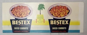 ADVERTISING Label Bestex Can Harlingen Texas Diced Carrots - Picture 1 of 1