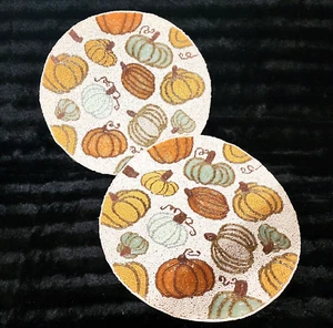 Tahari Home 2pc Thanksgiving Pumpkin Glass Beaded Charger Placemat 15" Round - Picture 1 of 12