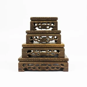 Redwood Carving Teapot Base Oriental Pedestal Square Flower Pot Vase Decor Retro - Picture 1 of 12
