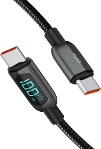 Cable USB C a USB C de 3,3 pies paquete de 2 PD 100W con pantalla LED, cable USB C duradero - Imagen 1 de 12
