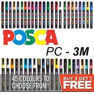 Uni Posca PC-3M Paint Marker Art Pens - All 45 Colours 2021 - Buy 4 Pay For 3 - Picture 1 of 47