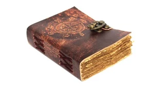 Vintage Handmade Leather Journal | Premium Antique LOCK Closure | 200 Handmade - Picture 1 of 8