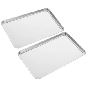 2 PCS Baking Tray Platter for Oven Sheets Stainless Steel Grilling Plate - Picture 1 of 12