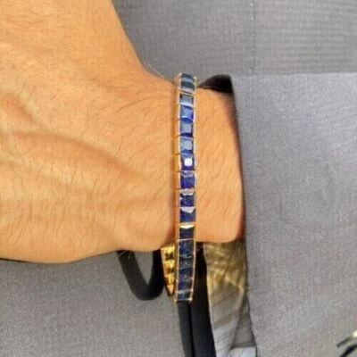 Bracciale tennis creato in laboratorio con zaffiro principessa da 10 carati... - Immagine 1 di 4