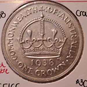 1938 Australian 'FIVE BOB' crown, circulated, 92.5% SILVER - Picture 1 of 2