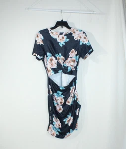 Acelitt Bodycon Mid Slit Summer Dress Short Sleeve Flowers Comfy Size S - Picture 1 of 8