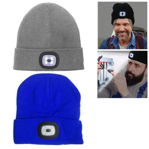 2X Beanie Caps 4 LED Flashlight Hat Hands Free Warm Headlights Rechargeable Wool - Picture 1 of 1