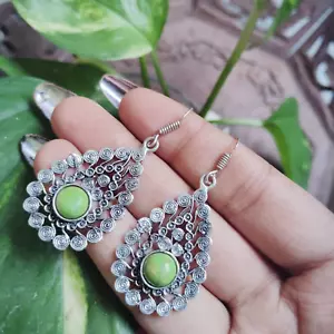 Green Turquoise Earrings,Dazzling Crystal Earrings,Dangle Drop Earrrings Gift~ - Picture 1 of 4
