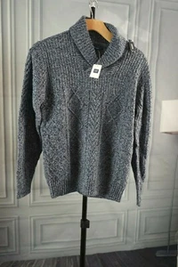 New GAP NH Marl Shawl Neck Wool Cotton Boy Sweater Blue Sz XL 12 - Picture 1 of 3