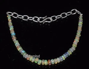 Natural Ethiopia opal gemstone beads bracelet in 925 silver smooth opal bracelet - Picture 1 of 2