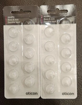 2 paquetes de cúpulas nuevas Oticon miniFit (bajo 6 mm doble ventilación) 20 en total/envío a EE. UU. Foto 1 de 2