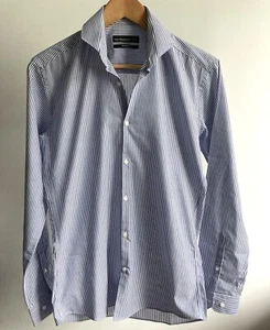 Men’s Blue White Stripe Smart Button Up Shirt Slim Fit - 14.5” / 37cm - Picture 1 of 5