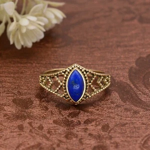 Lapis Lazuli Ring Brass Women Ring Promise Engagement Ring Handmade Gift For Her - Picture 1 of 6