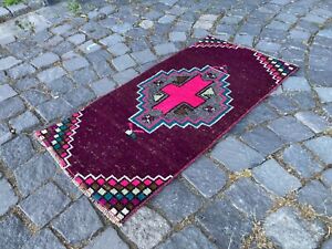 Ethnic rug, Vintage rug, Boho decor, Handmade, Wool, Pastel rug | 1,5 x 3,1 ft